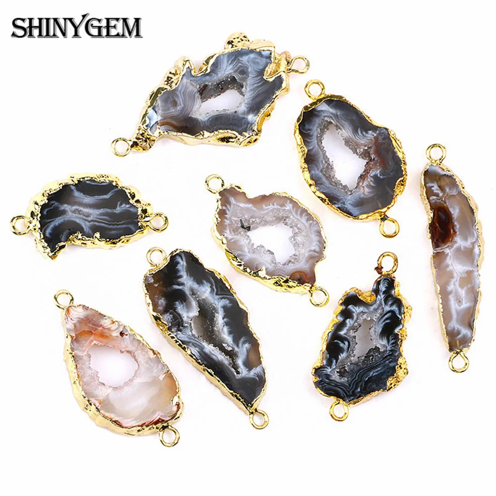 

ShinyGem 5PCS Randomly Black Brown Pendant Gold Plating Natural Irregular Brazil Agates Slice For Jewelry Making Necklace