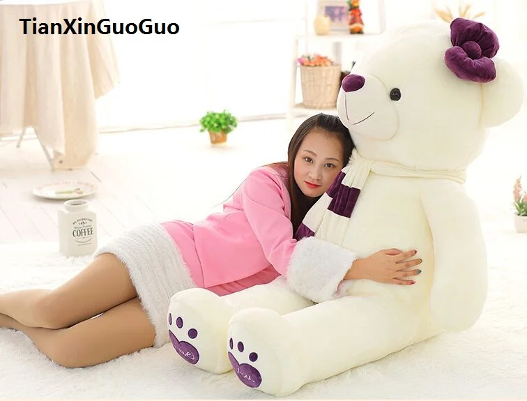 

fillings toy love you bear plush toy huge 140cm white teddy Bear,purple scarf bear doll soft hugging pillow birthday gift b1027