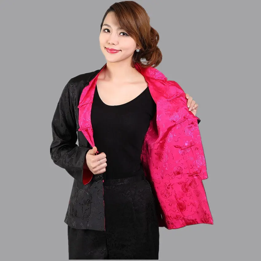 Black Green Traditional Chinese Reversible Jacket Mujer Chaqueta Women Silk Satin Two-side Coat Size S M L XL XXL XXXL Mny21-A