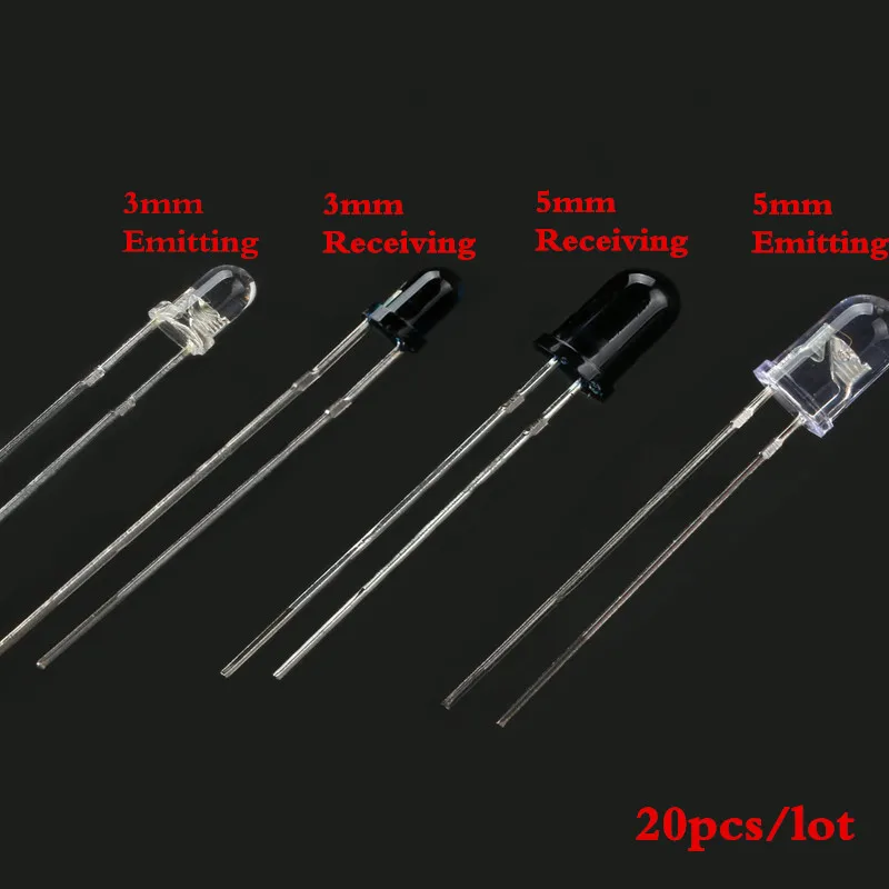 20pcs LED 3mm 5mm 940nm IR Infrared Emitting Receiving Diode Round Tube Light Flame Sensor for Smart Car