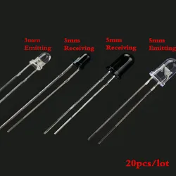 20pcs LED 3mm 5mm 940nm IR Infrared Emitting Receiving Diode Round Tube Light Flame Sensor for Smart Car