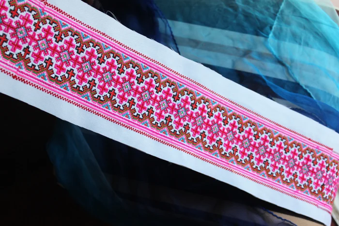 1yard Miao Stitch Embroidery Fabric Lace Trim 10cm Dress Collar Ribbon Tape Webbing Ethnic Tribal Thai Boho DIY Gypsy Accessory