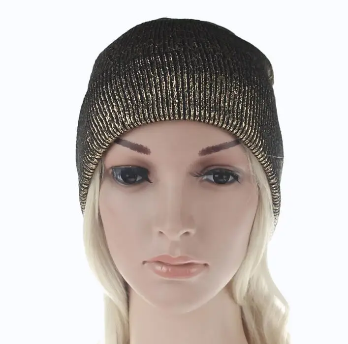 Spring Women\'s Bronzing Black Beanies Hat Casual Slouchy Beanie for Women Metallic Color Skullies Cap Black Knit Bonnet