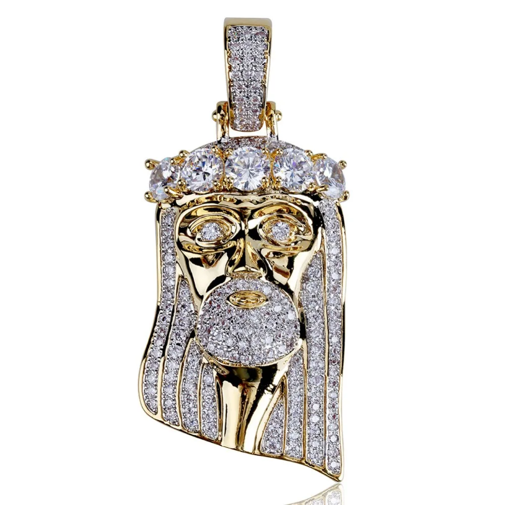 TOPGRILLZ Hip Hop New Fashion Gold Color Plated Iced Out Big CZ Stone Masked Jesus Face Pendant Necklace Crystal With Three Type