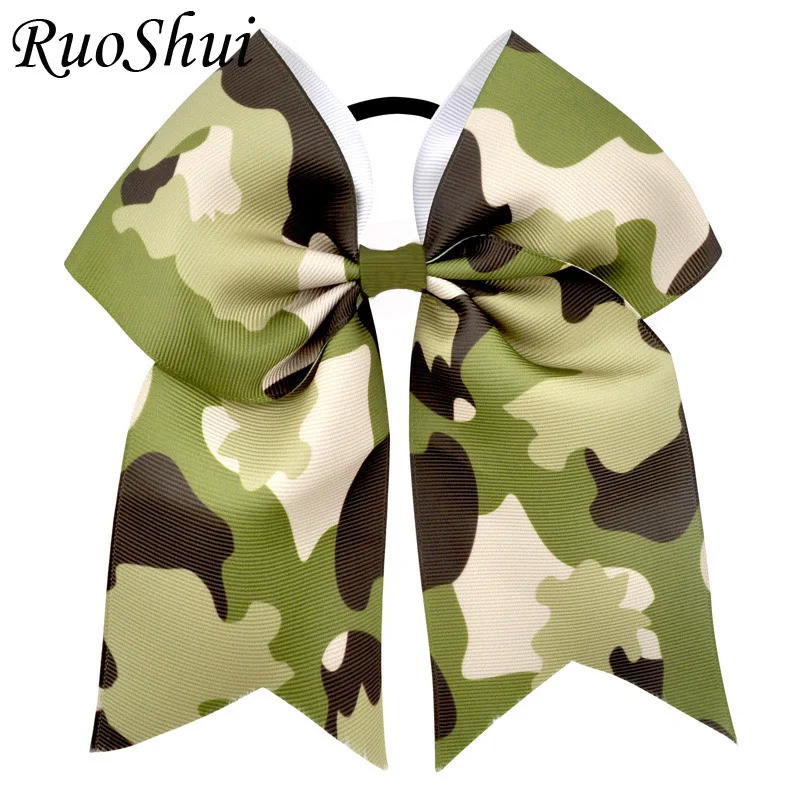 Grand nœud de cheveux imprimé Camouflage 7 pouces, ruban gros-grain, élastique, queue de cheval, support pour cheveux femmes/filles, accessoires pour cheveux