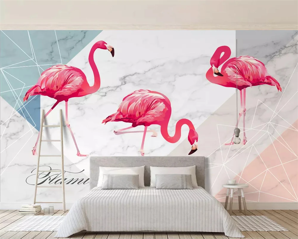 

Beibehang модная декоративная роспись на заказ papel de parede обои в скандинавском стиле с ручной росписью тропический фламинго диван ТВ фон