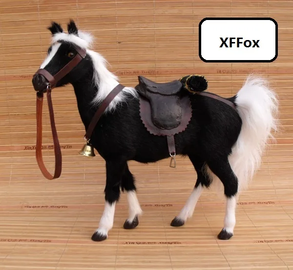 

new real life black blood horse model plastic&furs simulation horse with saddles gift about 28x10x26cm xf1855