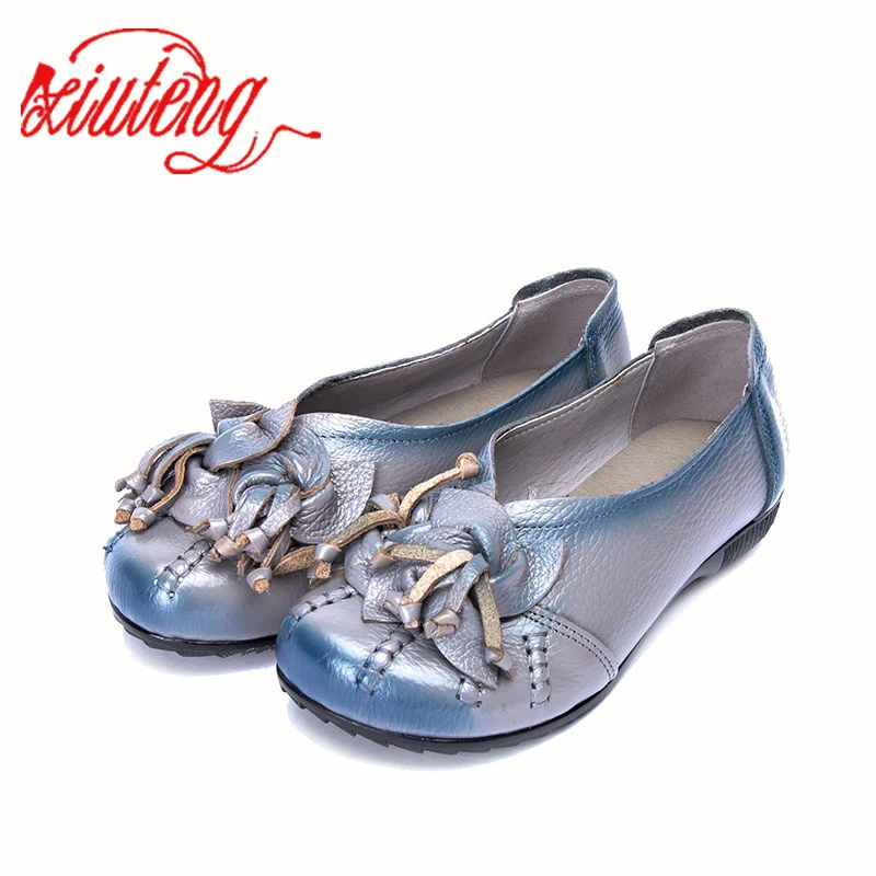 Xiuteng 2022 Handmade Flowers Women Shoes Flat Heel Leather Shoes National Wind Grain Leather Soft-Soled Shoes Women For Gifts