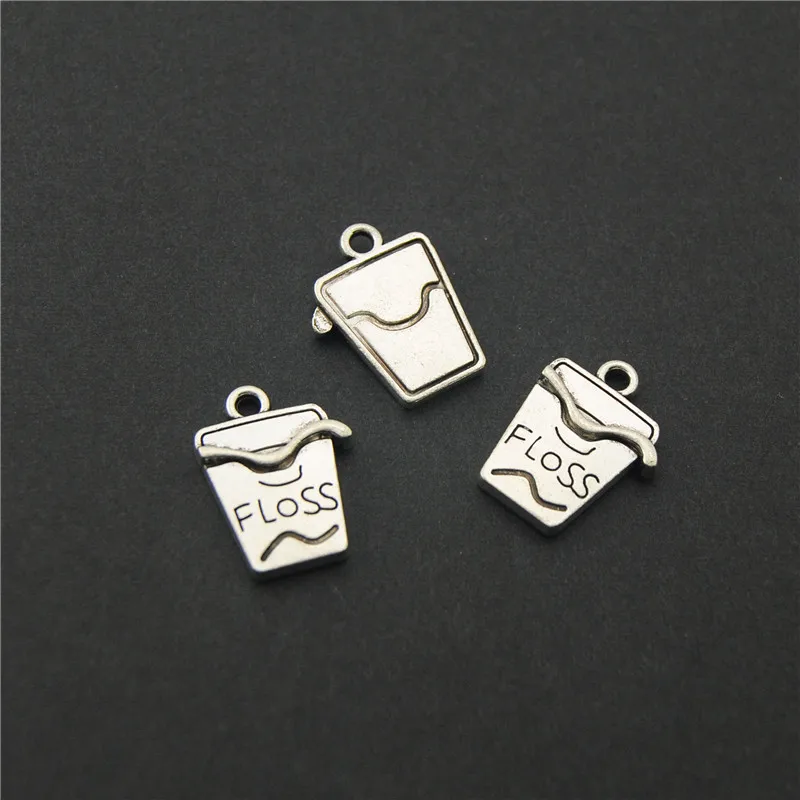 15pcs  Tibetan Silver Color Dental Floss Charms Bracelet Necklace Dentistry Pendant  A2214