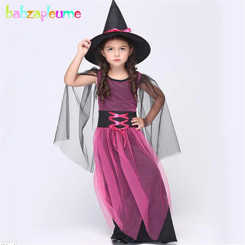 

babzapleume Brand Halloween Girls Long Dress Make Up Dance Party Witch Design Cosplay Costume Children's Set Kids Clothing Y010