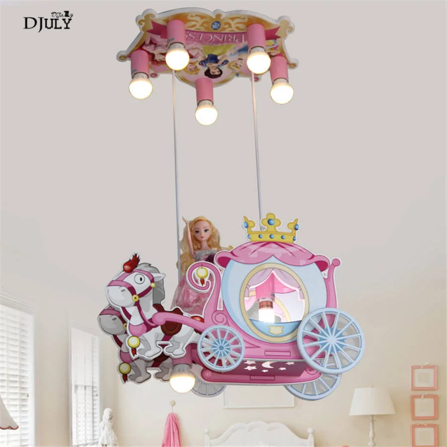 cartoon creative Princess carriage led wood pendant lights for Children's bedroom living room hang lamp home deco light fixtures