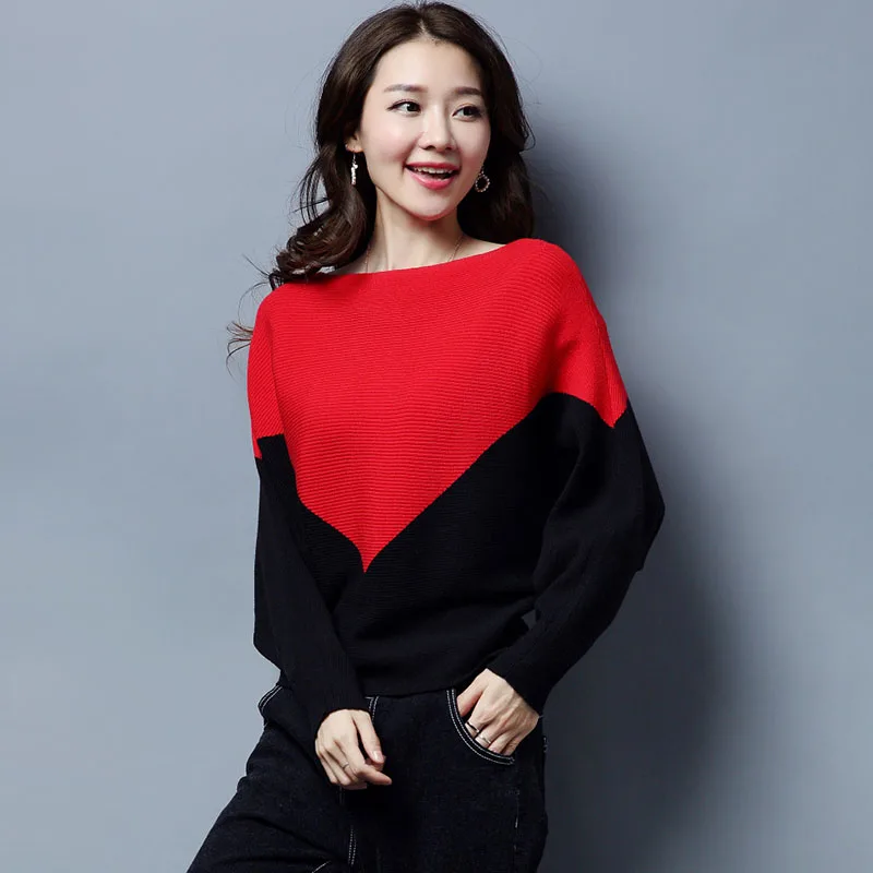 Women Sweater Loose Pullover Knitted Cotton Batwing Sleeve Knit Top Autumn Sweaters Pull Casual Ladies Bat Sleeve Jumper Tops