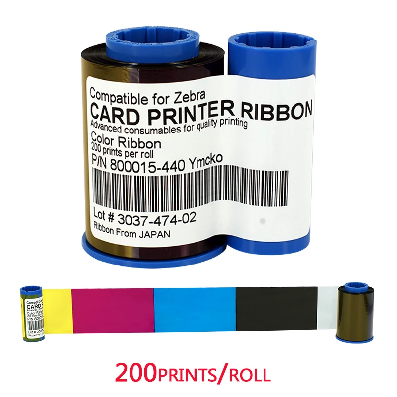 

New 800015-440 YMCKO Printer Ribbon 200prints/roll For Zebra P330I P430I Card Printer Spare Parts