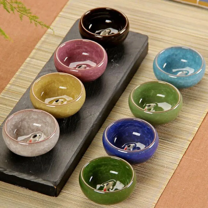 

55ml Colorful Ice Cracked Glaze Ceramic China Kongfu Tea Cup 3D Carp Teaset Porcelain Teapot Drinkware Gifts ZA6055