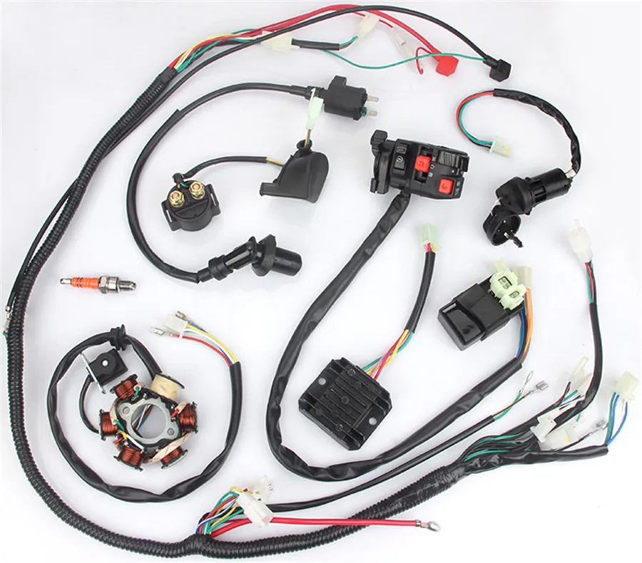 Motorcycle Wiring Harness kit Electrics Wire Loom Assembly For GY6 125cc 150cc ATV / QUAD with 6 coil stator