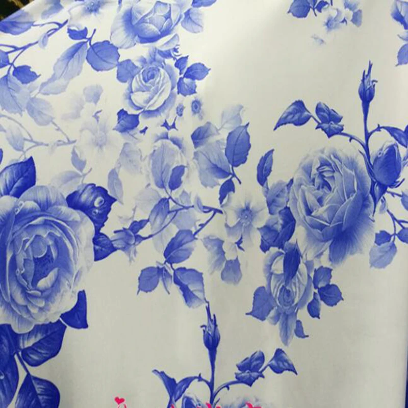 Good 4 Side Elastic Sport Fabric Cotton/Spandex knitted Fabric Blue Rose Flower Print Fabric DIY Sewing Dress /T-Shirt/Clothing