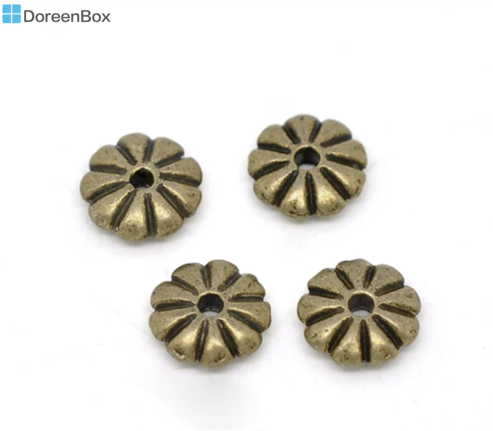 Doreen Box hot-  100 Bronze Tone Flower Spacer Beads Findings 7x2mm (B13677)