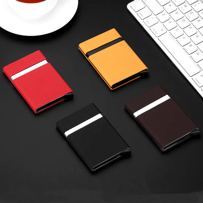 QOONG High Quality Men Women Metal Credit Card Holder Automatic Pop Up Card Sets Business Aluminum Card Wallet Passport Holder