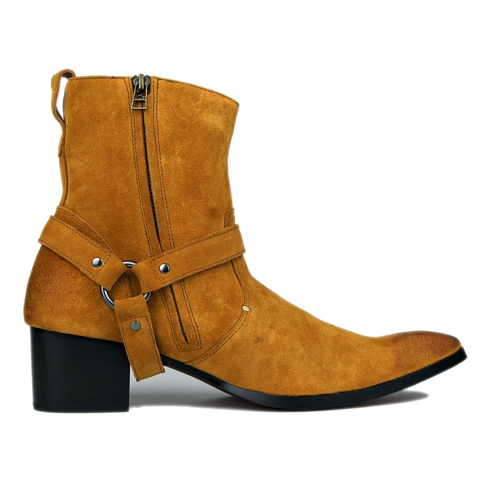 

Hot Sales Genuine Fashion British Style Chelsea Boots Cow Suede Leather High Heel Men Boots High Top Zipper Mens Boots Leather
