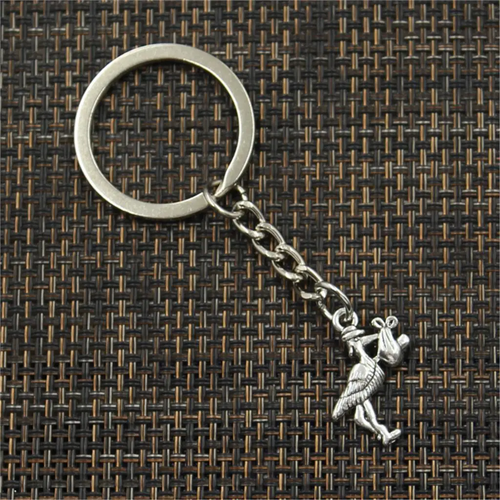 New Fashion Men 30mm Keychain DIY Metal Holder Chain Vintage Stork Baby Bird 23x18mm Silver Color Pendant Gift