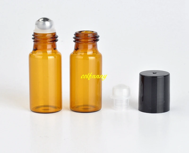 

2000pcs/lot 5ml Amber Roll On GLASS Bottles ESSENTIAL OIL Roller ball fragrance empty Perfume bottle with plastic black cap