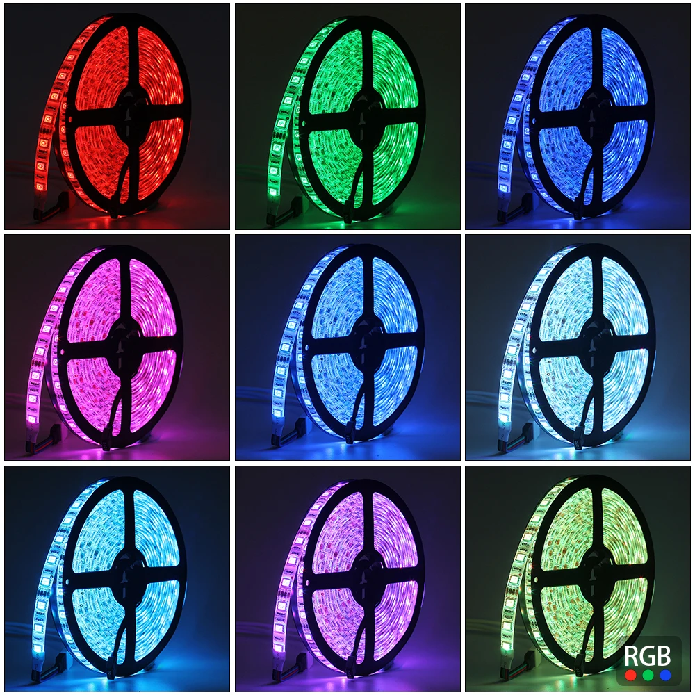 Fita de led flexível, 12v, 5050, 60 leds/m, branco, branco quente, branco frio, faixa de luz rgb, 5 peças