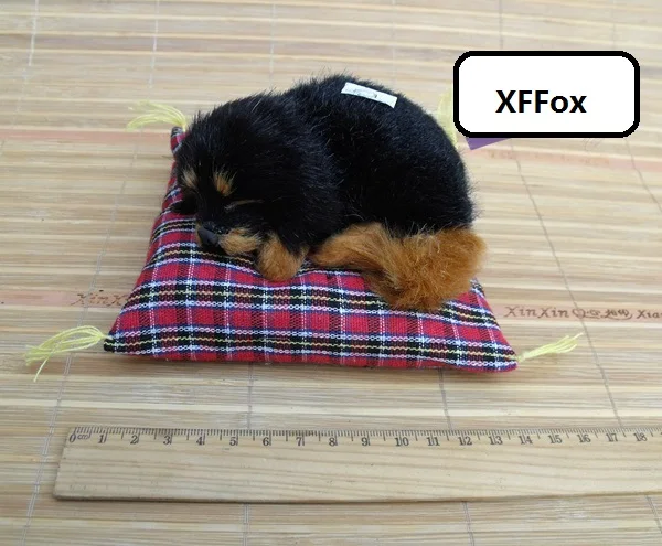 new real life black dog model plastic&furs sleeping dog doll gift about 14x13cm xf1468