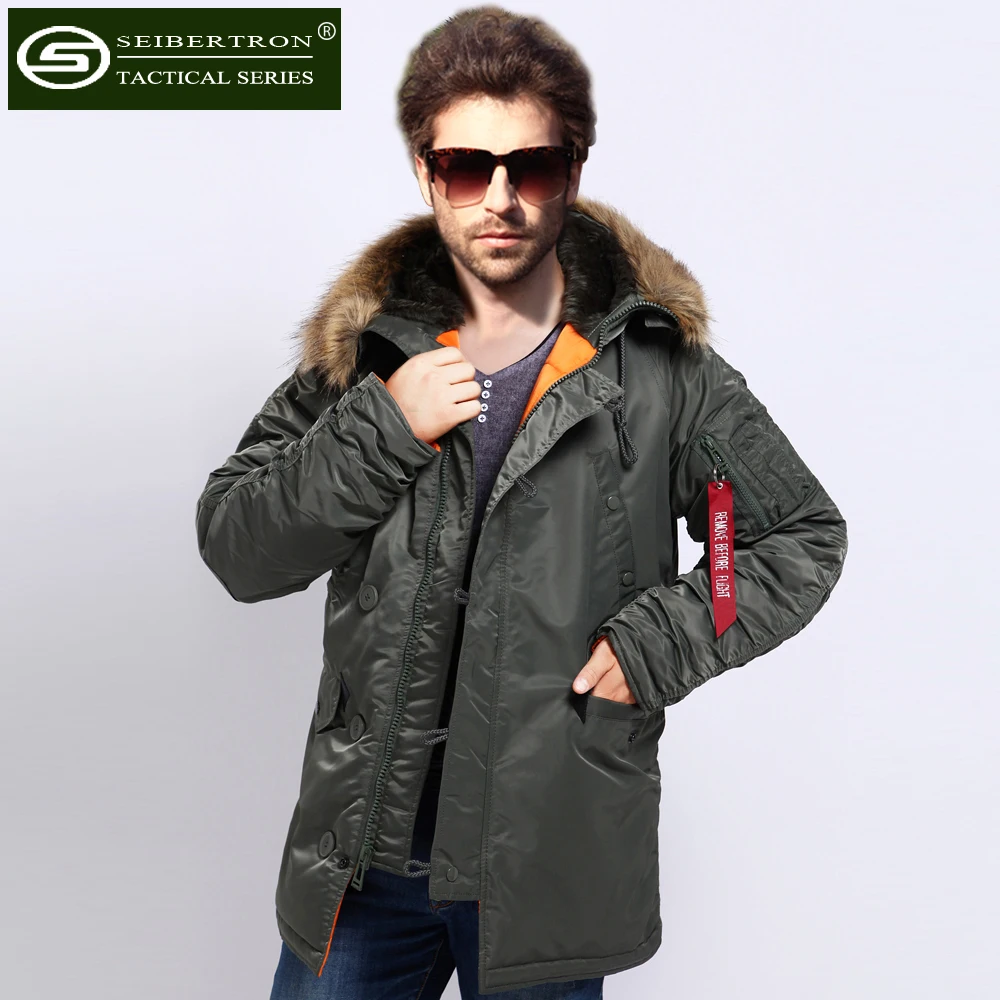 Seibertron slim N3B park jacket men N-3B winter Vintage 70\'s USAF N3-B Flying Parka Jacket Heavy Snorkel Hood Sage