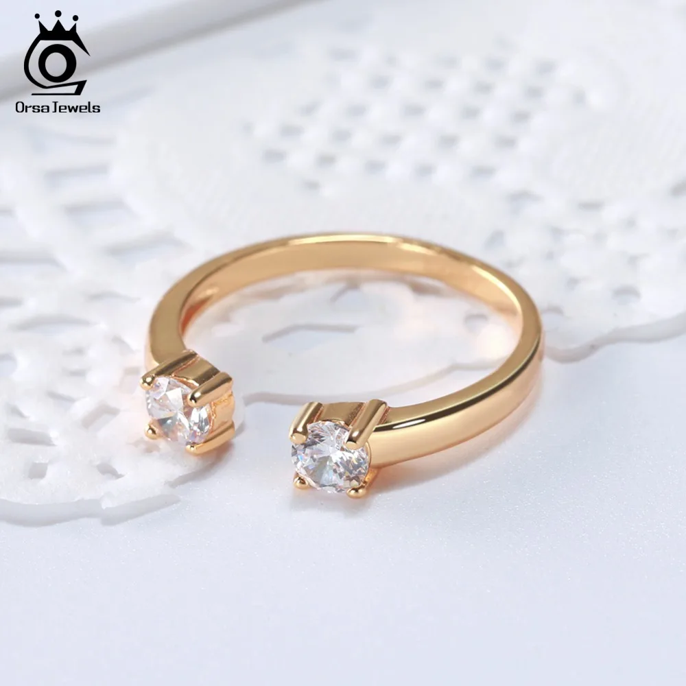 ORSA JEWELS 100% 925 Sterling Silver Rings Adjustable Finger Ring Silver Gold Color AAA Zircon Silver Jewelry Party Gift OSR60