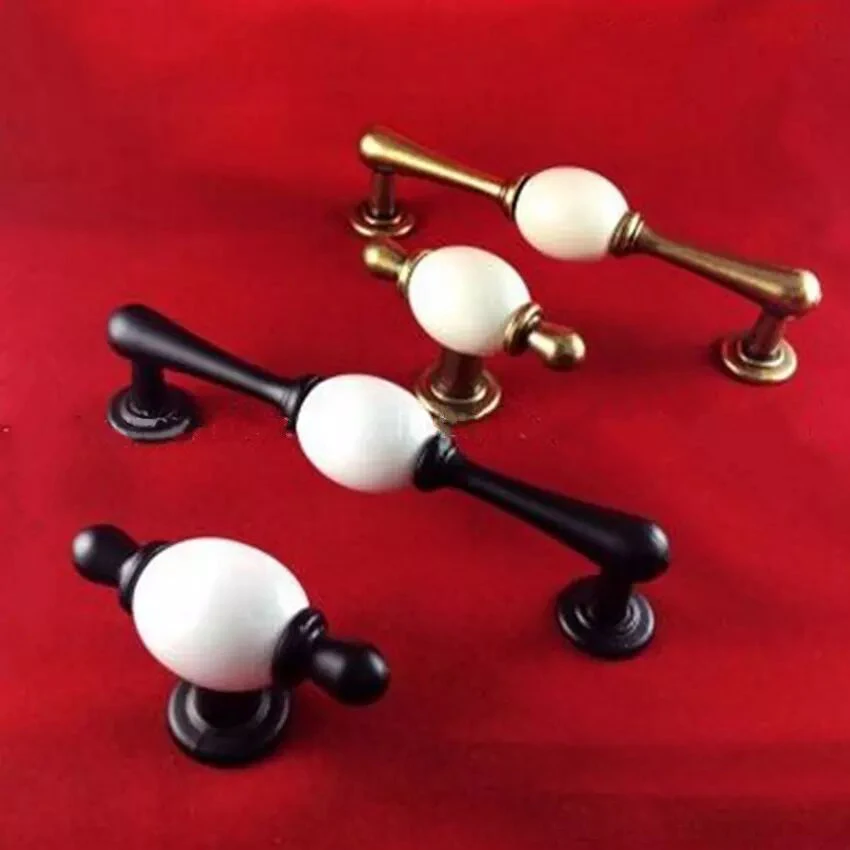 

128mm vintage style white black dresser kitchen cabinet door handles 5" antique bronze drawer cupboard knobs pulls white ceramic