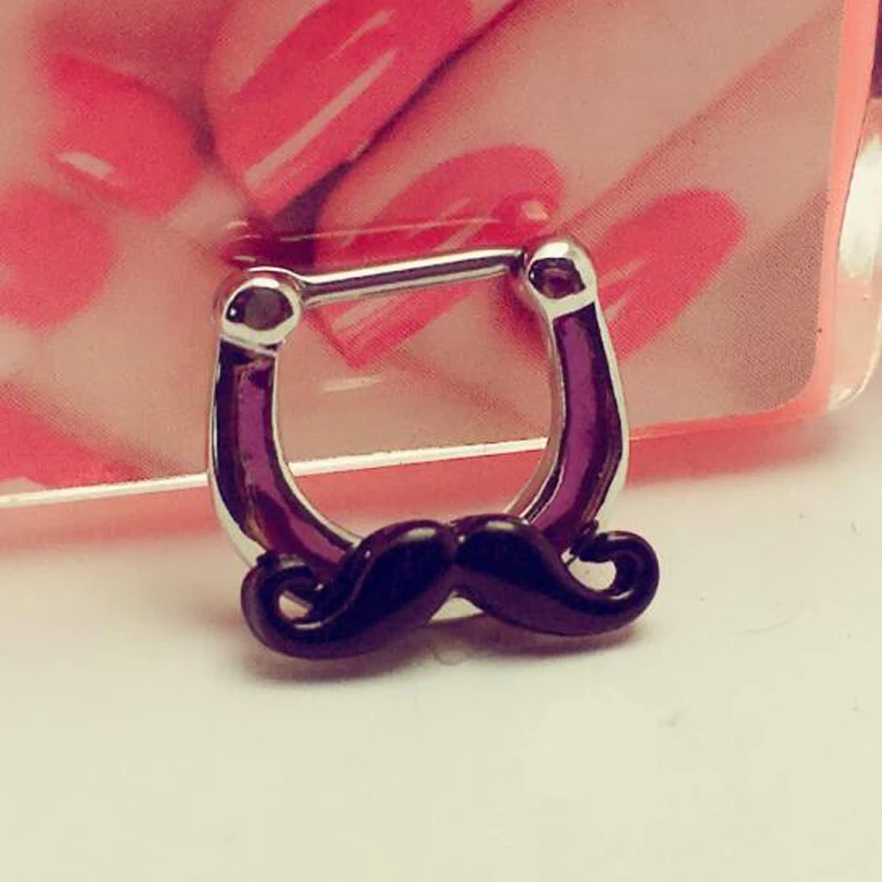 1 Piece Unique Black Mustache Hoop Nose Ring Stud clicker 16G Piercing Septum Clickers Nose Stud Rings Body Piercing Jewelry