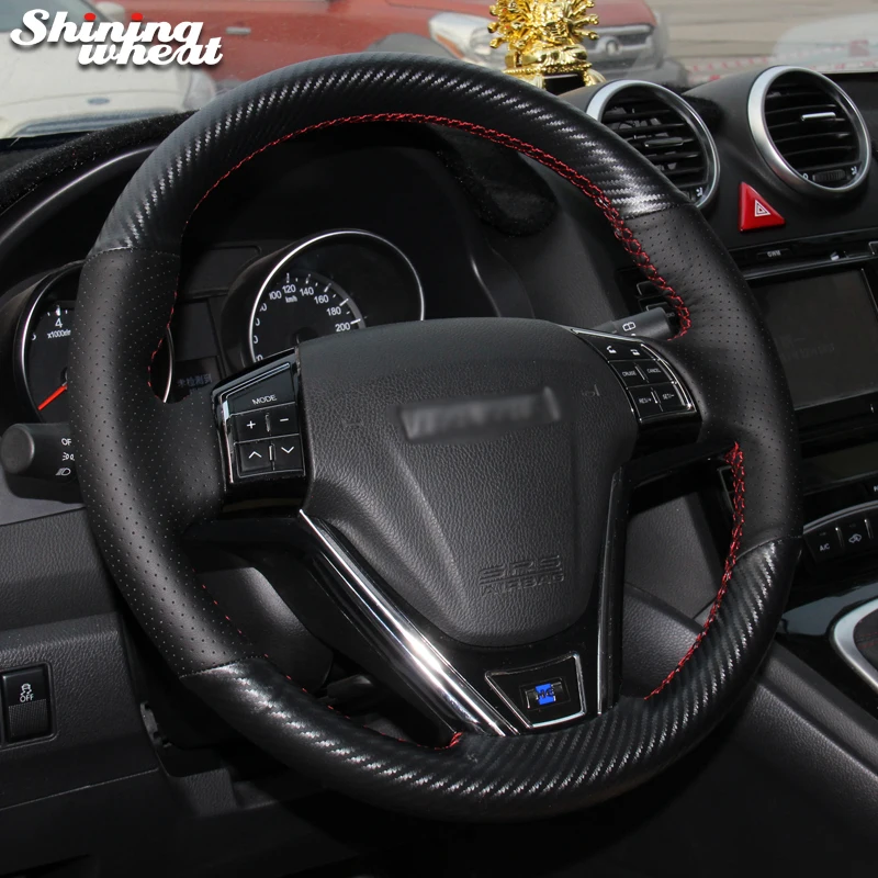 Shining wheat Black Genuine Leather PU Carbon Fiber Steering Wheel Cover for Great Wall Haval New Hover H6 Hover H1