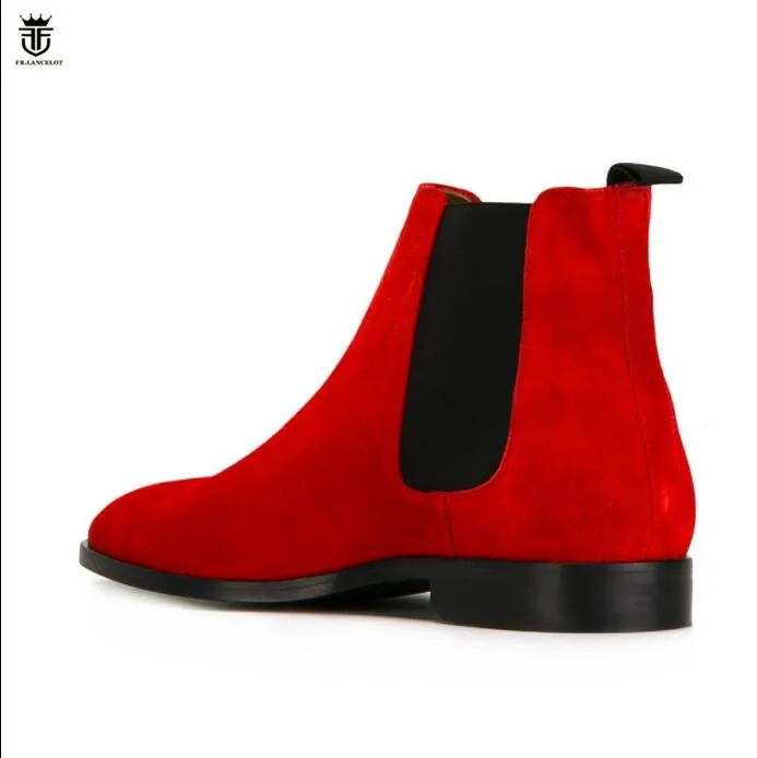 FR.LANCELOT 2020 new gentlemen suede leather boots British style men red color boots slip on wedding shoes male chelsea booties