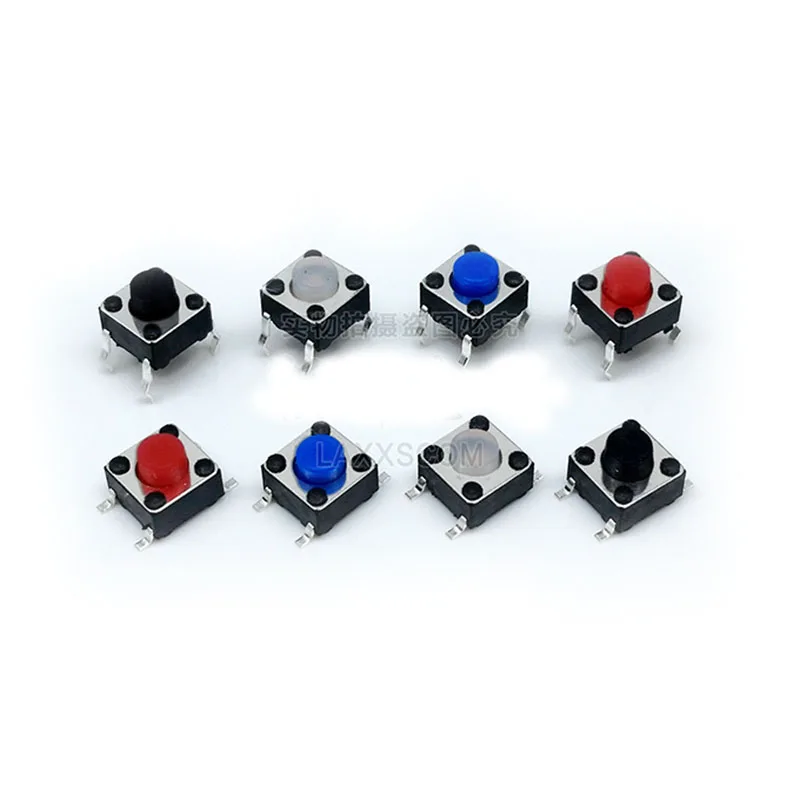 50PCS Vertical DIP/ SMD 6*6*5MM/4.3MM Silica Touch Switch Transparent/Red/Blue/Black head 4p Micro-push button 6x6x5 copper pin