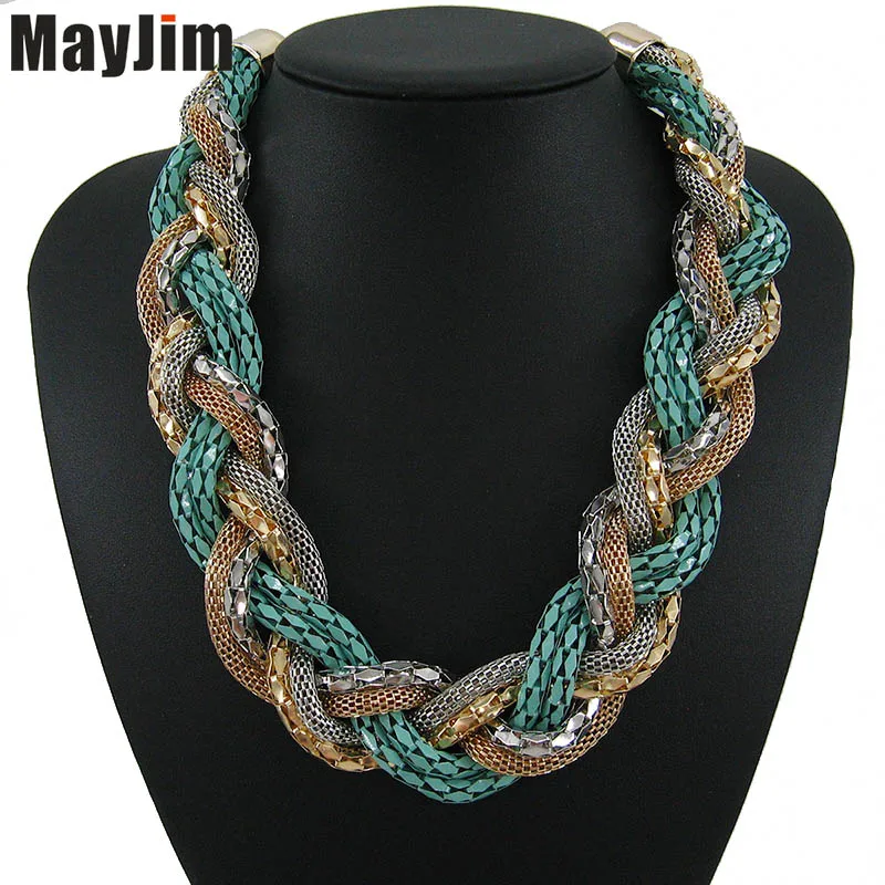 Statement Necklace Vintage Fashion Punk Big Simple Metal Chain braid Twist Chain Necklaces & Pendants Women Jewelry Accessories