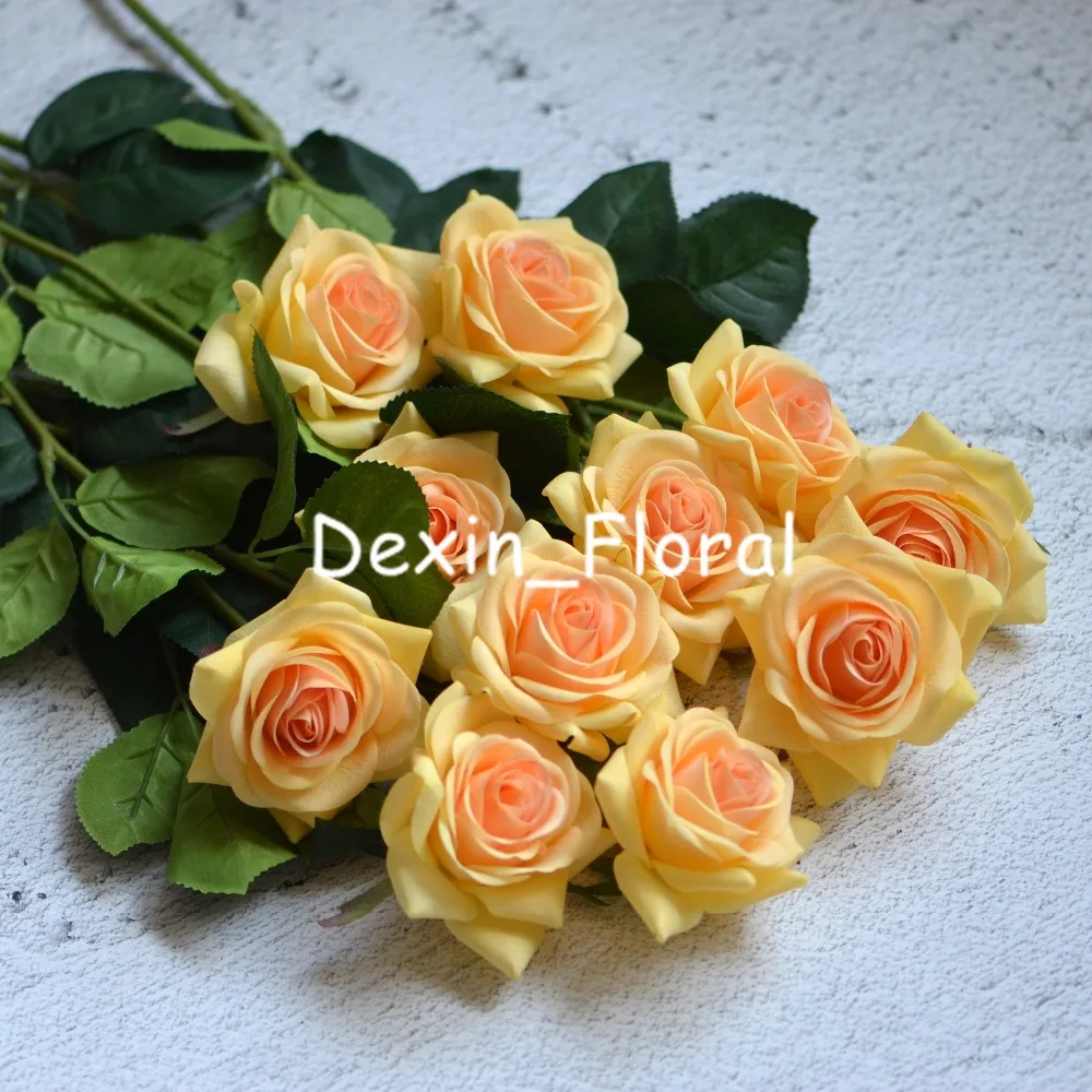 Real Touch Silk Roses for DIY, Champagne Flowers, Bridal Bouquets, Wedding Centerpieces, Home Flowers, Party Accessory