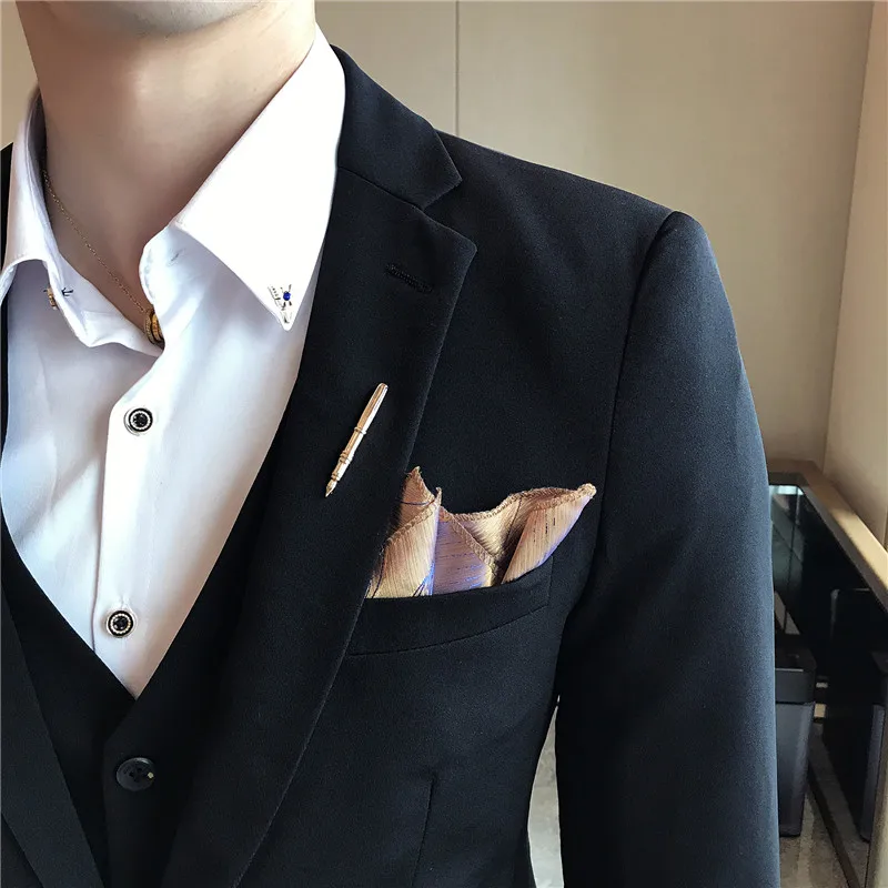 S-7XL ( Jacket + Vest + Pants ) Mens Suit Solid Color Mens Classic Suits Red Prom Suit Black White Blue Slim Groom Wedding Dress