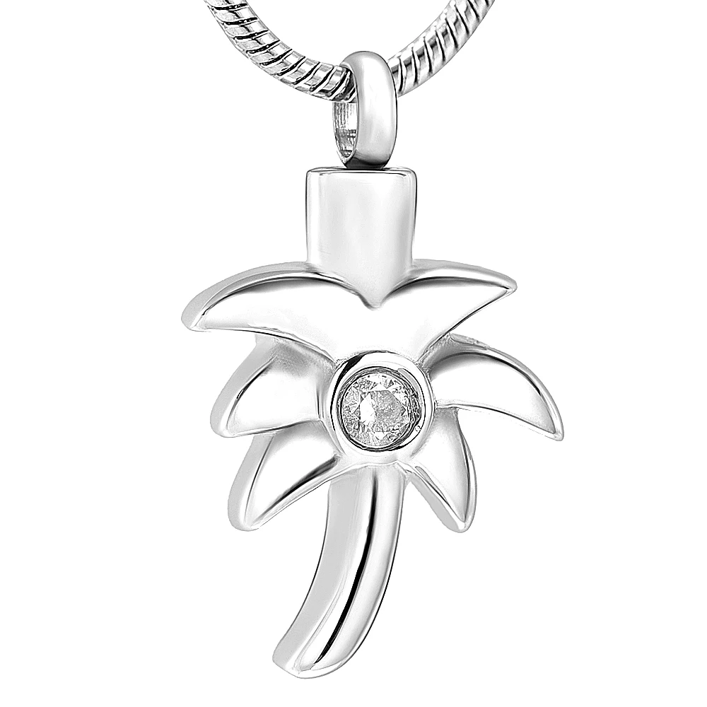 IJD12129 Hold Clear Crystal Coconut Tree Stainless Steel Cremation Necklace For Women Keepsake Memorial Urn Jewelry Pendant