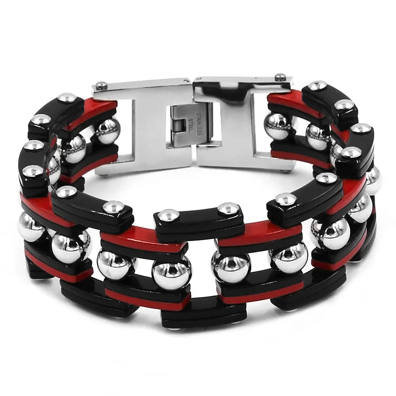 25mm Black Red Blue White Balls Chain Link Bicycle Biker Bracelet Stainless Steel Jewelry Fashion Heavy Mens Bracelet SJB0332