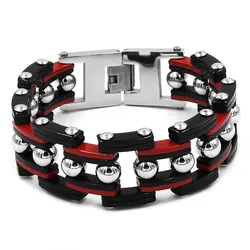 25mm Black Red Blue White Balls Chain Link Bicycle Biker Bracelet Stainless Steel Jewelry Fashion Heavy Mens Bracelet SJB0332