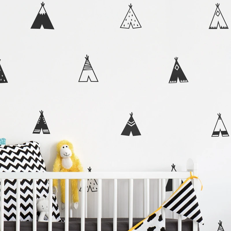 Nordic Style Teepee Vinyl Wall Sticker Nursery Decor , Modern Kids Bedroom Wall Decals Cute Tribal Tents Art Decor