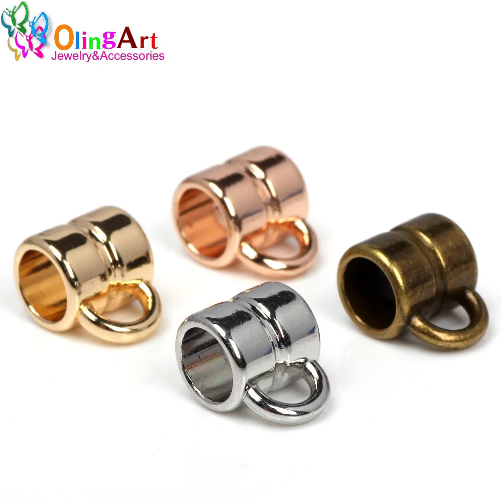 Hole Dia 4/5/6MM 8pcs/Lot Gold/Rose Gold/Rhodium/Pendant Clip Clasp Beads For Leather Cord DIY Necklace Bracelet Jewelry Making