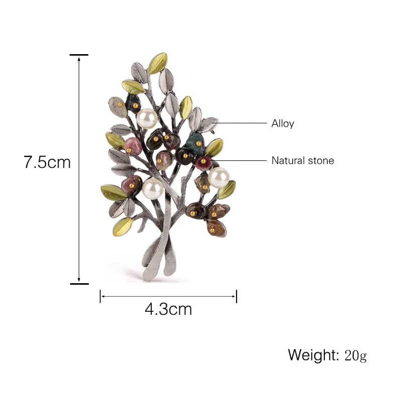 chenlege fashion flower brooches jewelry natural stone retro tree brooch for woman pins buckle wedding party bouquet vintage