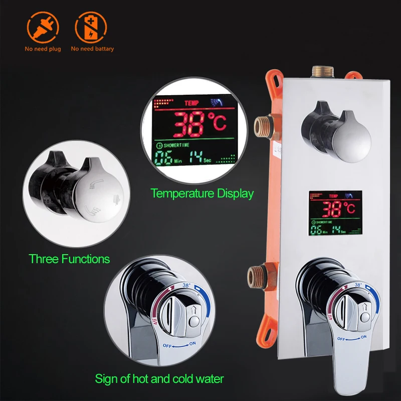 Bathroom Shower Set 3 Functions massage jets Thermostatic LED Digital Display Shower Mixer Concealed 10