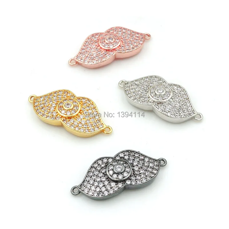 26*12*4mm Micro Pave Clear CZ Double Wings Connector With Round Chakra Fit For Women As DIY Bracelets Accessory