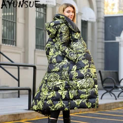 2020 New Long Down Jacket Women Winter Coat Print 90% White Duck Down Puffer Jacket Women Parka Casacas Para Mujer 15582 KJ2741