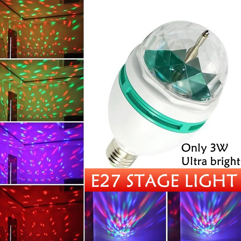 

E27 LED 3W RGB Эффект сценического освещения Светодиодная автоматически вращающаяся праздничная лампа 85 В-265 В Дискотека DJ Вечеринка Праздничный танец Рождественское освещение