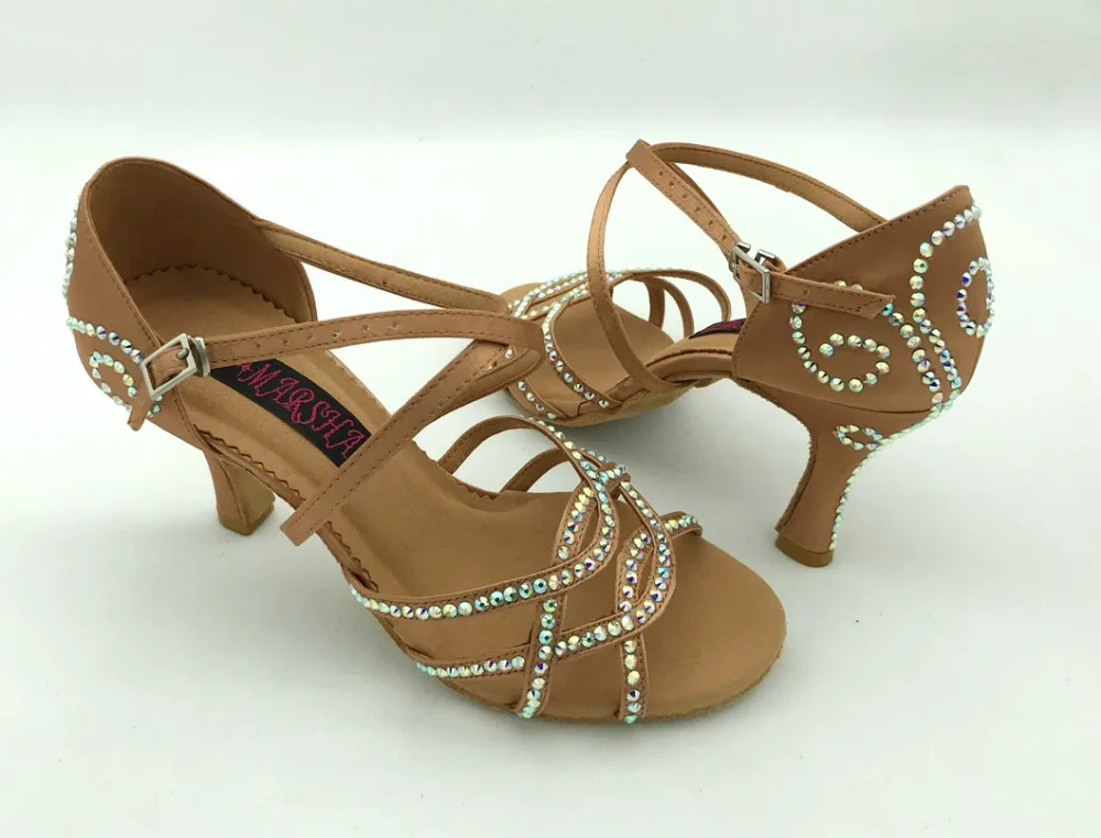 Fashional & professional womens latin dance shoes ballroom salsa dancing shoes tango shoes 6228DTN-R  with Rhinestones