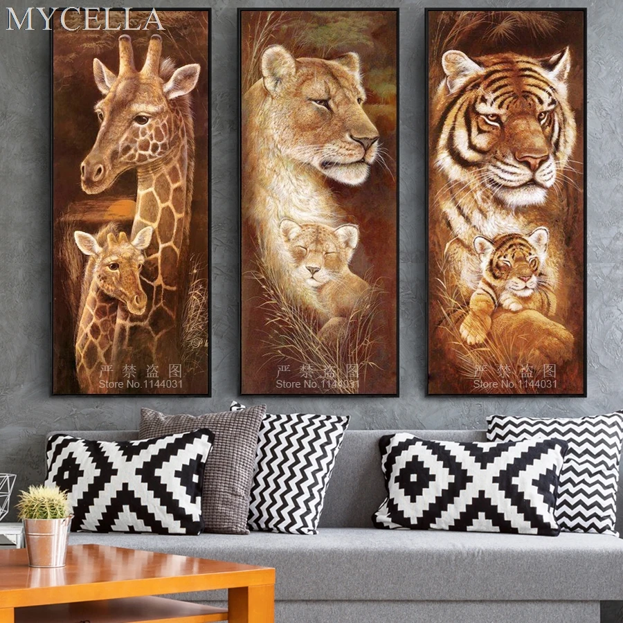 MYCELLA Animal Diamond Embroidery 5D DIY Diamond Painting Christmas Tigers And Giraffes Cross Stitch Full Rhinestone Mosaic