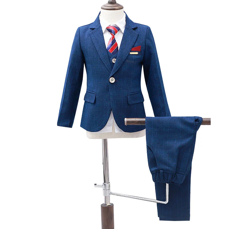 School Kids Formal Suit Flowers Boys Wedding Birthday Party Dress Blazer Vest Pants Tuxedo Children Prom Performance Costume L12